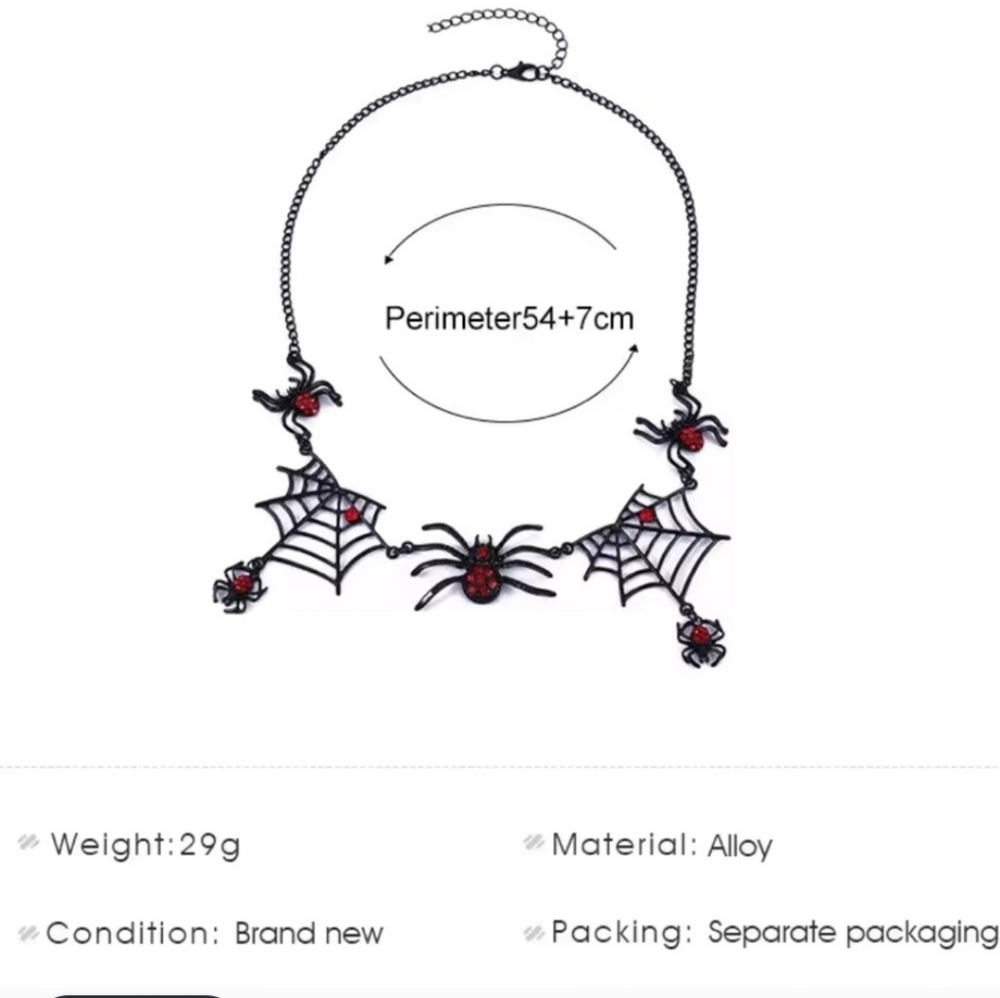 Halloween Party Black and Red Spider Web Necklace - Picture 5 of 6